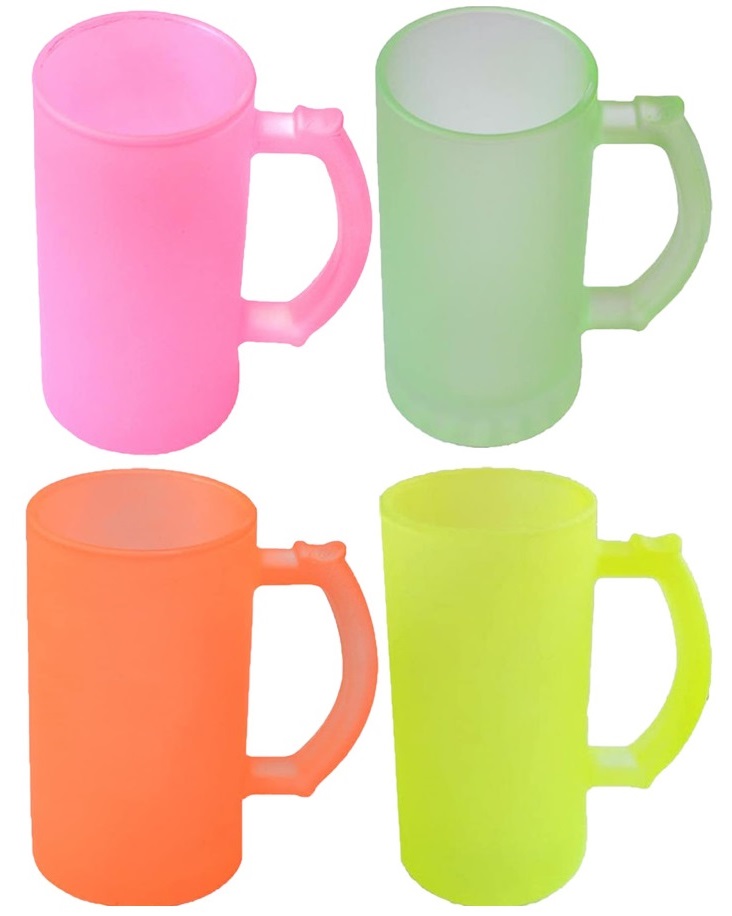 4 Tarros satinados de color: Rosa, Verde, Naranja y Amarillo.